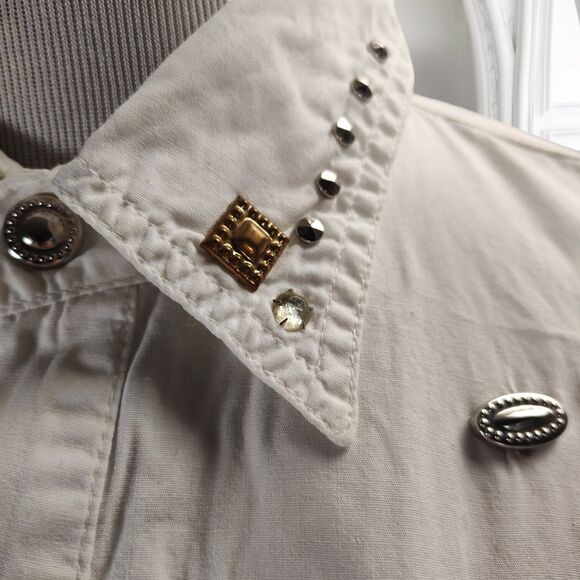 Vintage 80s Studded Western Top Size M Buffalo Head Coins Snap Front Blouse - Picture 10 of 16